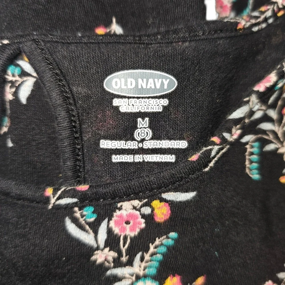 Old Navy Floral Dress Girls Size 8 Black Excellent Short Sleeve Keyhole Back